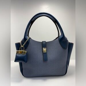 Blue Leather Zip Compartment Handbag Insert